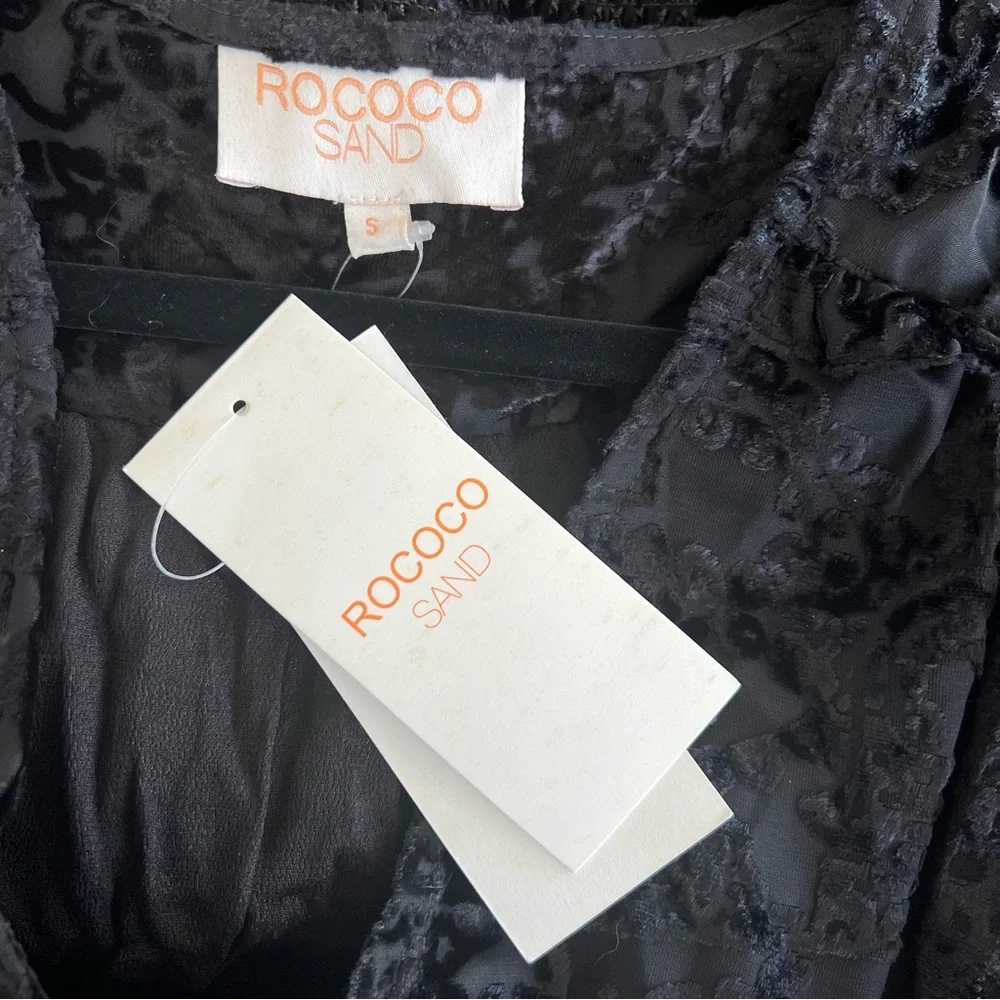 Rococo Sand Sade Lace Trim Mini Dress in Black NWT